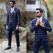 Мужской костюм на заказ,, Ретро стиль, в клетку, формальные, лучшие мужские костюмы, одежда для жениха, мужские Твидовые костюмы из 3 предметов(пиджак+ брюки+ жилет