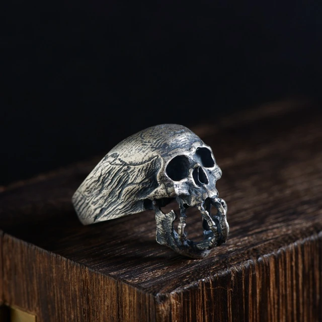 Men's 925 Sterling Silver Calavera Day Of Dead Sugar Flower Skull Death Ring