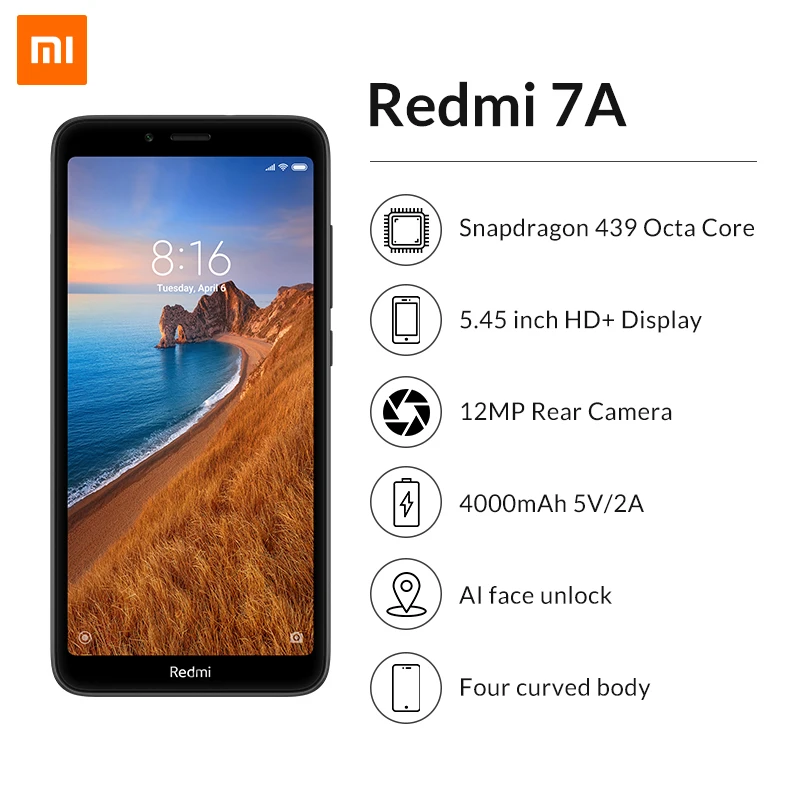 Смартфон Xiaomi Redmi 7A 5,4" Snapdargon 439 4000 мАч аккумулятор 2 ГБ 16G Восьмиядерный 12 МП глобальная версия Быстрая