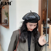 [EAM] женские шляпы для рыбалки из искусственной кожи винно-красного цвета, новинка, Круглый купол, темперамент, модный тренд, подходит ко всему, весна-осень, 1K132