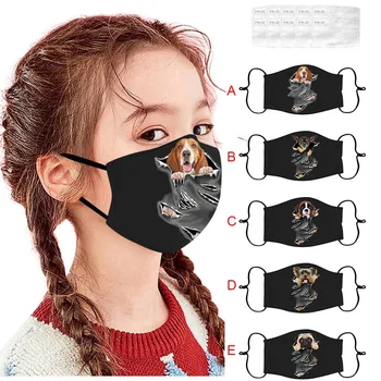 

2020 Child Mask Funny Cute Dog Pattern Face Mask With Filter Breathable Dustproof Animal Print Mouth Mask Reusable Washable Mask