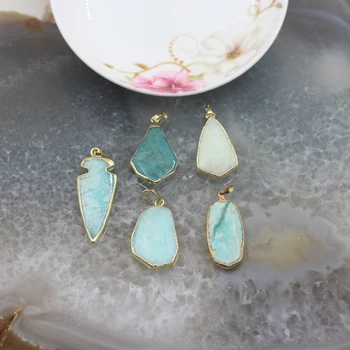 

5pcs/lot Multiple choice Natural Amazonite with Gold Plating Bails Charms Pendants,Raw Stones Making Necklace Jewelry Wholesale