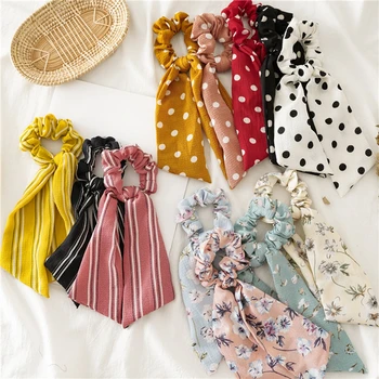 

12 Mixed Floral/Polka Dot Print Elastic Hair Band Scrunchies Ponytail Holder