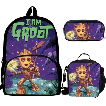 

2020 New Cartoon Groot School Bags For Teenagers Girls Children Backpack 3pcs/Set Mochila Boys Cute Schoolbag Child