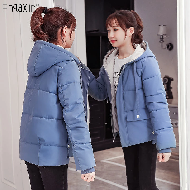 

EHQAXIN Womens Winter Down Jacket Casual Hooded Short Loose Bread Jacket Fashion Warm Cotton Coats Youth College Style S-2XL