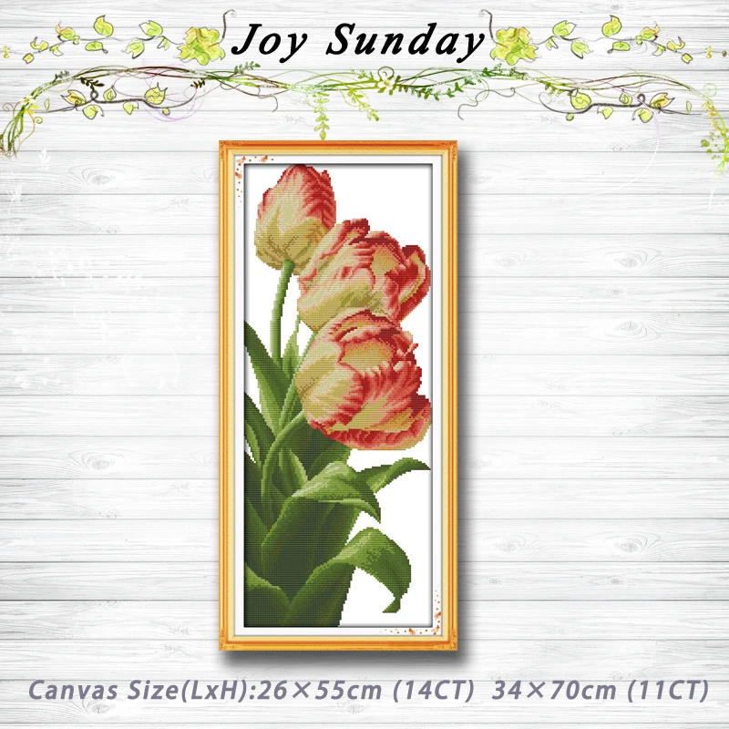 

Three pink tulip flowers Patterns Counted Cross Stitch 11CT 14CT Cross Stitch Sets Handmade Embroidery for Needlework Home Decor