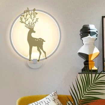 

3000K Round Wall Lamp LED Painted Deer Wall Lights for Modern Home Decor Bedroom White 30cm