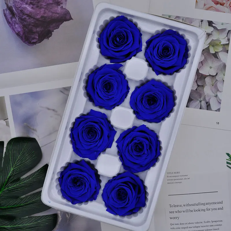 1 коробка, высокое качество, консервированные цветы, цветок, бесморская Роза, диаметр 4 см, подарок на день матери, вечная жизнь, цветок, материал, подарочная коробка - Цвет: dark blue