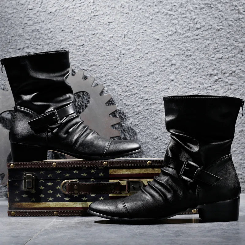 Italian Cowboy Boots Men Casual Shoes Motorcycle Boots Black Mens Winter Boots High Quality Leather Booties Botas Masculinas
