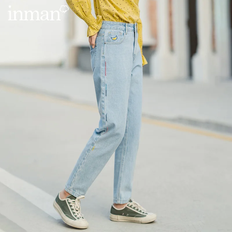 

INMAN 2020 Spring New Arrival Simple Design High Waist Showing Fitness Women Causal Comfortable Jeans Pants