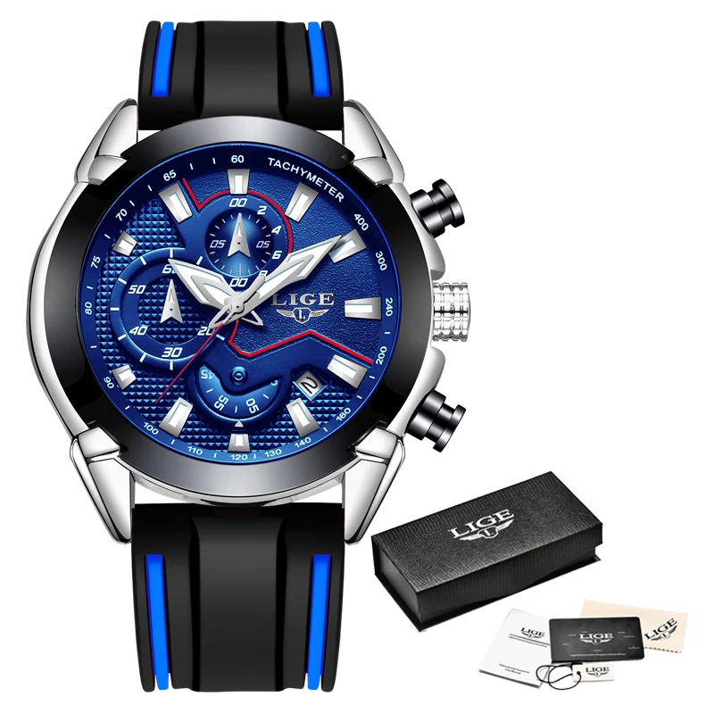 Reloj hombre LIGE модные деловые мужские часы лучший бренд роскошный силиконовый ремешок Спортивные кварцевые часы мужские военные хронограф