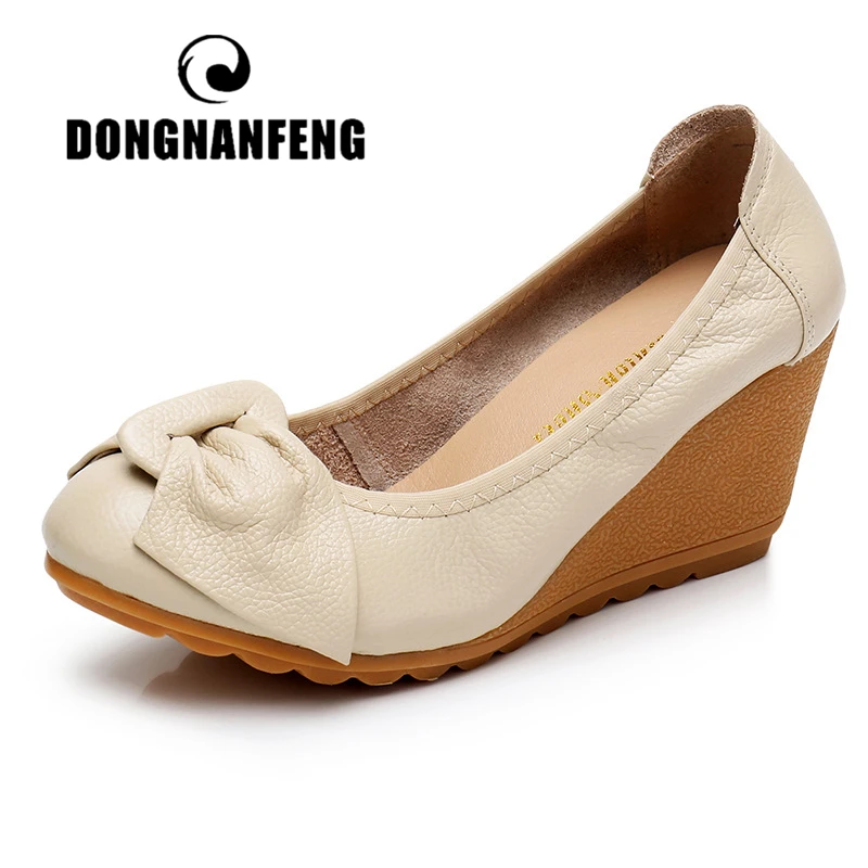 Beautiful Women Mother Genuine Leather Shoes - Flats Slip On - Soft Bow (FS)