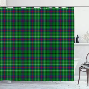 

Shower Curtain Set with Hooks 60x72 Inches Line Symmetry Pattern Green Ed Tile Square Clan Scotland Duncan Retro Tartan Plaid