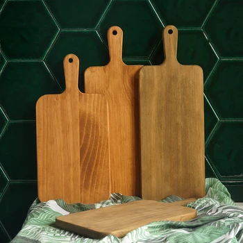

Vintage Style Wooden Bread Plates Eco Natural Wood Cutting Board with Handle Retro Cake Plates Desserts Plate Photo Props