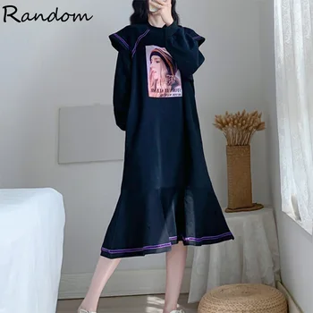 

Plus Size Women 2020 New Winter Warm Thicken Sweatershirt Sweet Girl Print Dress Long Sleeve Fashion Cloth Cute Mermaid Dresses