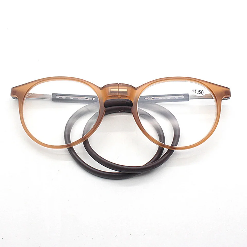 Висящие на шее очки для чтения, магнитные, унисекс, регулируемая оправа TR90, близорукость, Пресбиопия, очки по рецепту+ 100+ 150+ 200+ 250 - Цвет оправы: brown