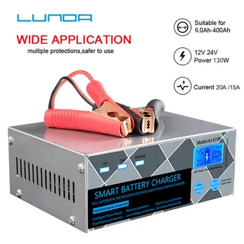 

12V 24V 15A car battery charger pulse repair for AGM start-stop lithium iron lead acid lithium battery motorcycle charger
