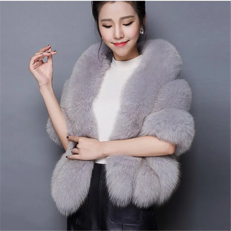 

Women Faux Fur Wedding Shawl Bridal Jacket Evening Party Dress Female Wraps Fur Shoulder Capes Slim Lady Fake Fur Cloak