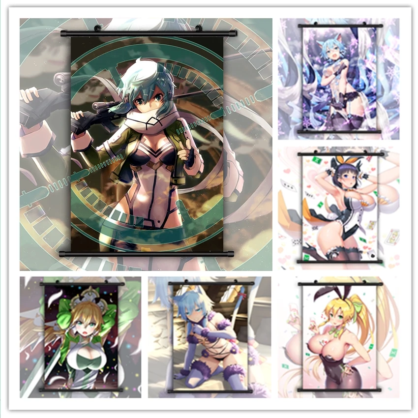 Wall Art Sword Online Leafa Suguha Sinon Shino Anime Poster Print Canvas Painting Living Room Decor Pictures Home | Дом и сад
