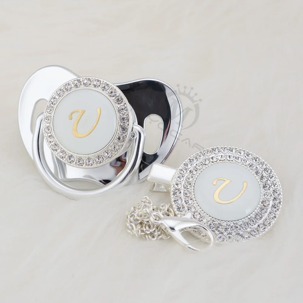 MIYOCAR имя инициалы буквы U элегантная Серебряная коллекция bling соска и пустышка зажим BPA бесплатно пустышка bling SGS пройти LU-1