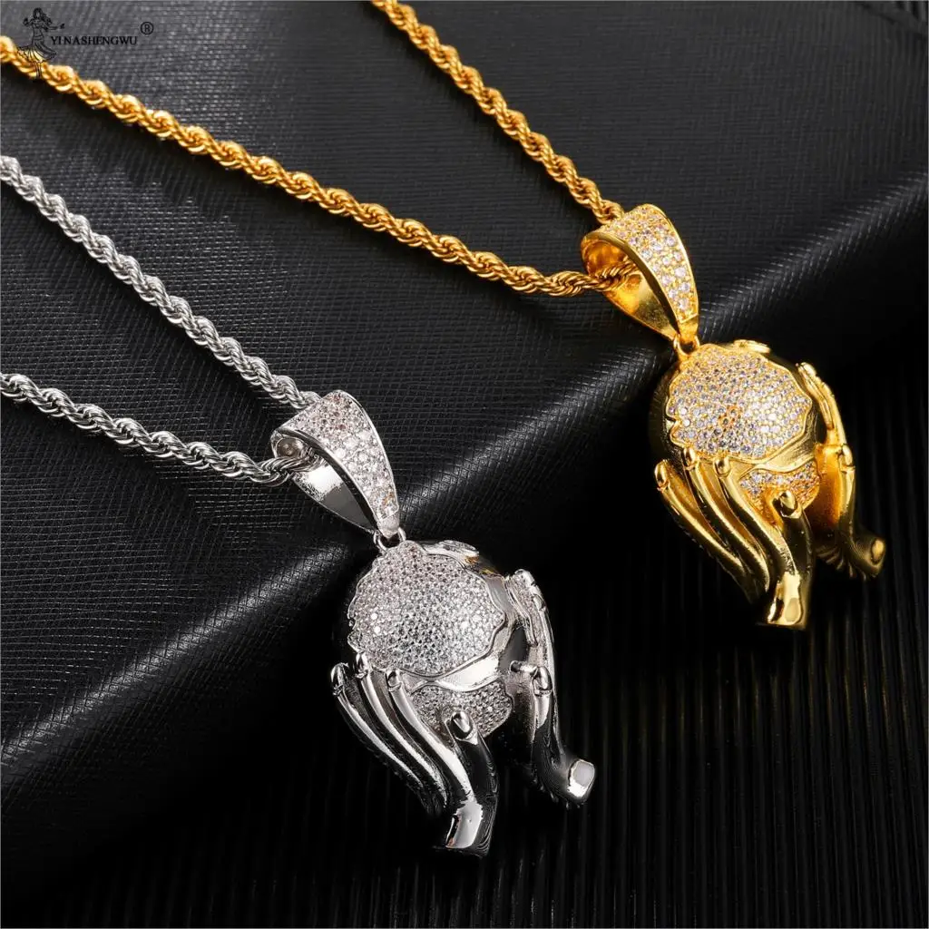 Хип Хоп мода Iced Out Bling CZ рука держа форму земли циркон кулон и ожерелья для мужчин