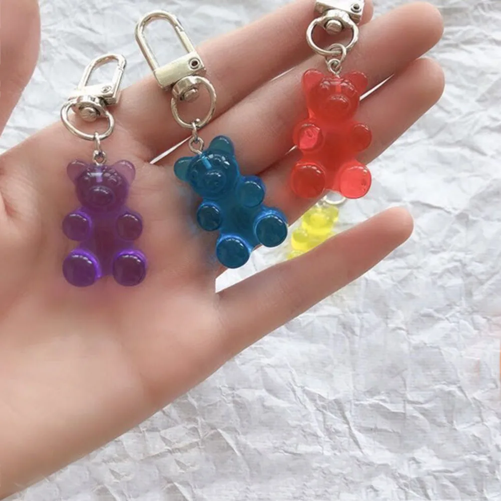 1PC Cute Gummy Bear Keychain Candy Color Resin Pendant Charms Key Rings Animal Ring Handbag Keyring for women | Украшения и