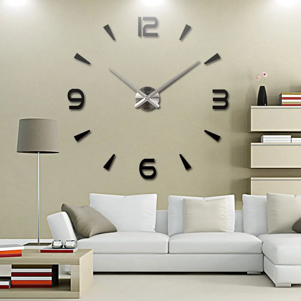 Акриловые DIY большая наклейка для настенных часов Тихая большая самоклеющаяся 3D настенные часы современный дизайн зеркальная Настенная Наклейка s для гостиной - Цвет: Black