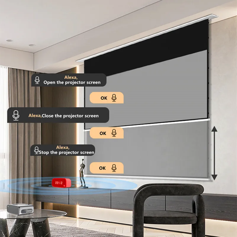 Ambient Light Rejecting Black Crystal Automatic Projection Display Concealed Hidden In-Ceiling Projector Screen For Home Theater