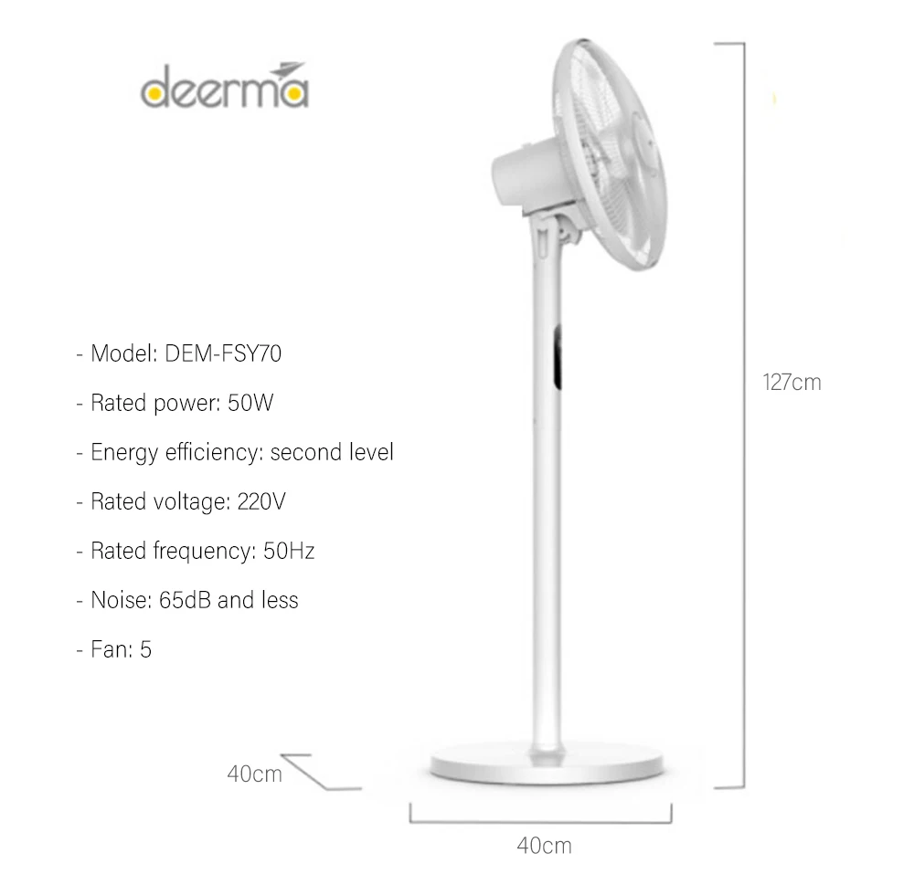 Напольный вентилятор Deerma, вентилятор постоянного тока с преобразованием частоты, контроль с помощью приложения, 3 скорости ветра, напольный вентилятор, кондиционер, натуральный ветер