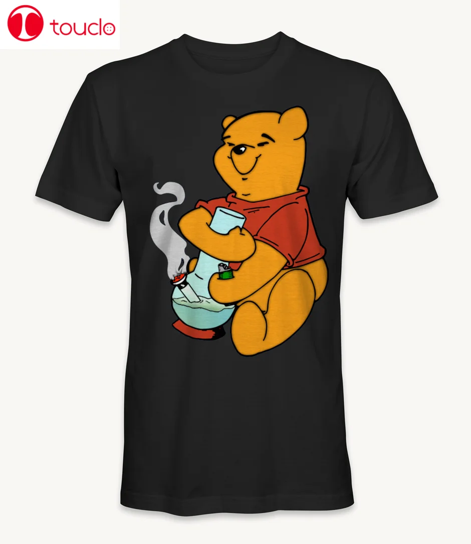 Smoke Winnie-The-Pooh Marijuana Cannabis Weed 420 Funny Cartoon Black T-Shirt