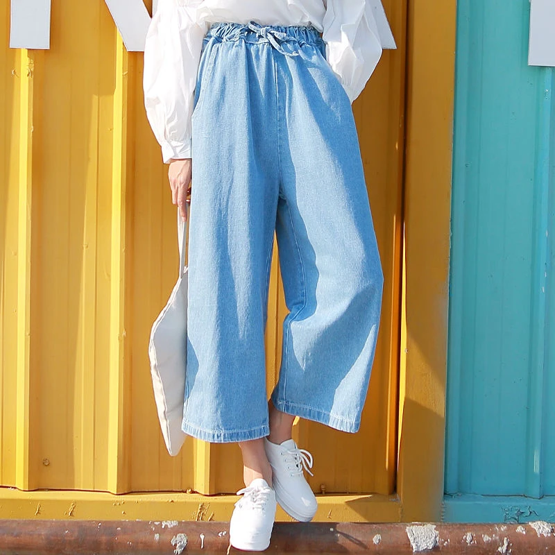 

AECU Woman Jeans High Waist Wide Leg Denim Blue Streetwear Plus Size Casual Straight Pants Ankle-length Vintage Harajuku Pants