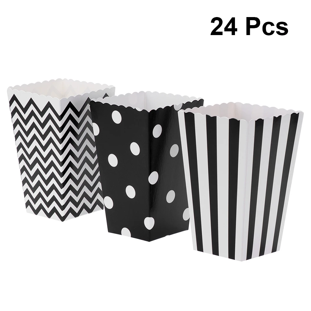 

24pcs Paper Popcorn Boxes Bags Snack Food Container Popcorn Box Party Favors Pop Corn Box Cartons For Party Movie Theater Black