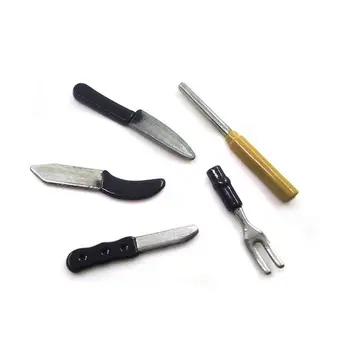 

1:12 Scale Dollhouse Miniature 5pcs Mini Kitchen Knives Tableware Model Play Toy