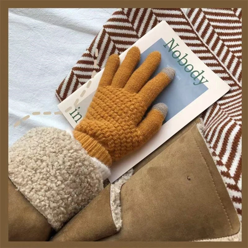 Winter Touch Screen Gloves Women Men Warm Stretch Knit Mittens Imitation Wool Full Finger Guantes Female Crochet Thicken M158