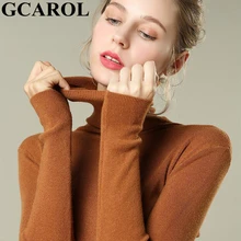Женский свитер с хомутом GCAROL, стрейчевый джемпер в стиле минимализма с содержанием шерсти 30%, обтягивающий базовый трикотажный пуловер для весны и осени