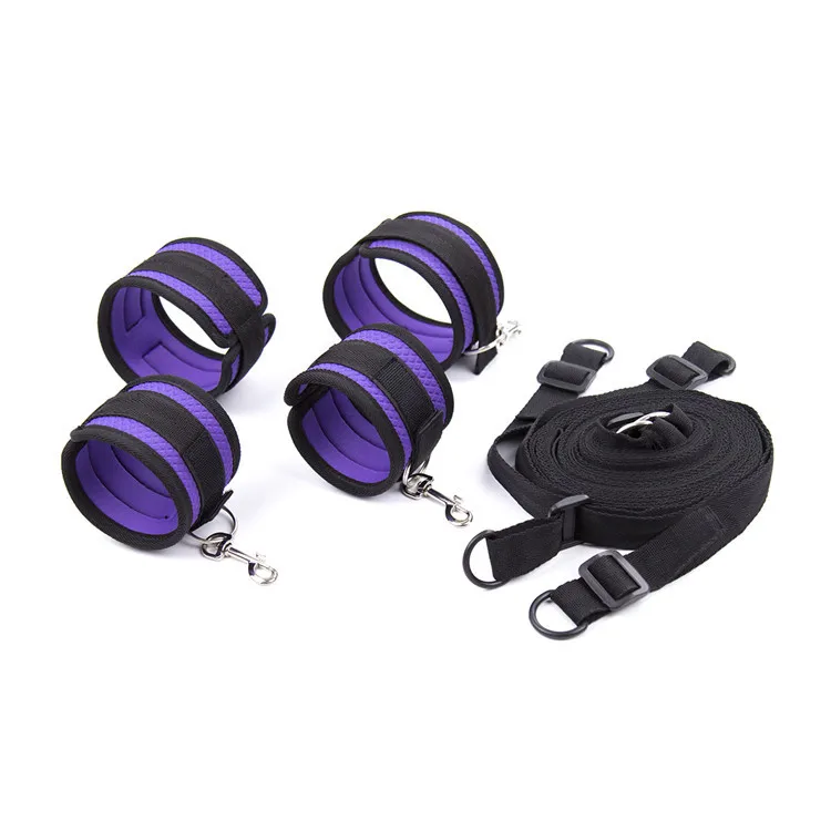 

Dark Purple Velcro Hand Footcuff with Eye Patch Bed Sponge Bandage Cloth Couples Tied Bondage of Toy Sets
