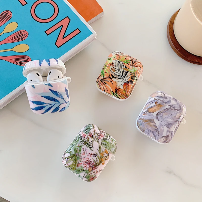 Чехол для наушников Airpods Pro 1 2 3 чехол s защитный с рисунком листьев Жесткий ПК Air pods