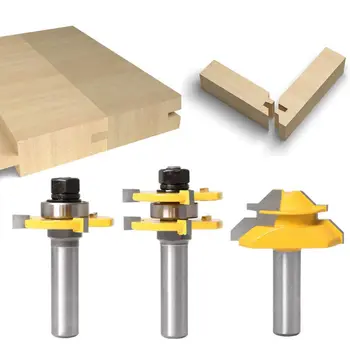

3pcs/set 12mm 1/2" Shank Tongue and Groove Router Bit Tool with 45° Lock Miter Wood Cutting for Home Doors Cabinets Woodworking