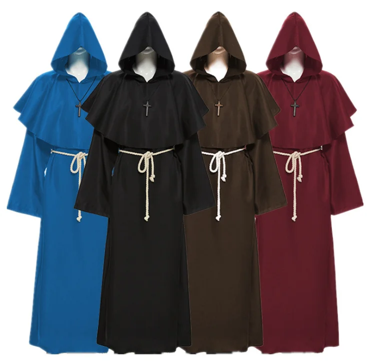 

Man Woman Halloween Robe Hooded Cloak Costume Wizard Magician Robe Cosplay Monk Suit Adult Role-playing Decoration Clothing