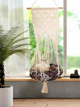 

NEW Nordic Handwoven Cat Hammock Kitten Cage Macrame Hammock Bed Hanging Soft Chair Pet Hanging House Pet Sunny Seat