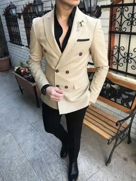 Мужские костюмы Slim Fit модный костюм двубортный заостренный лацкан темно-синий черный свадебный костюм жениха на выпускной