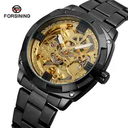 Forsining стимпанк стиль Мужские часы со скелетом черные Автоматические Мужские часы лучший бренд класса люкс светящиеся руки Horloges Mannen