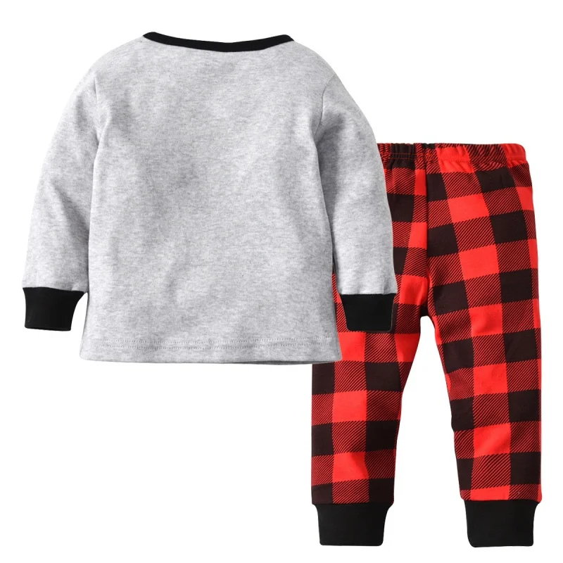 Рождественская Детская одежда для мальчиков осенне-зимняя одежда для девочек футболки с принтом оленя+ длинные штаны комплект одежды из 2 предметов для девочек