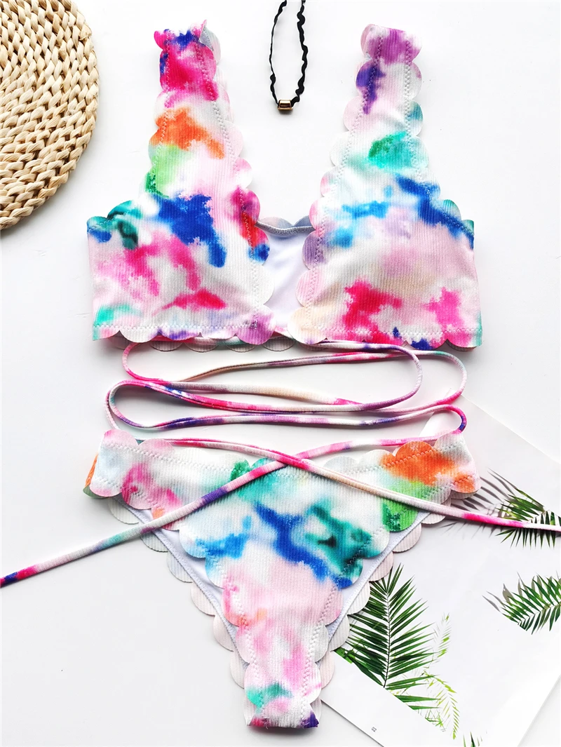 2020 Sexy Bikinis Swimsuit Women Bandage Printing Swimwear Underwire Bikini Set Tie-dye Gradient Bathing Suits Summer Beach Wear
