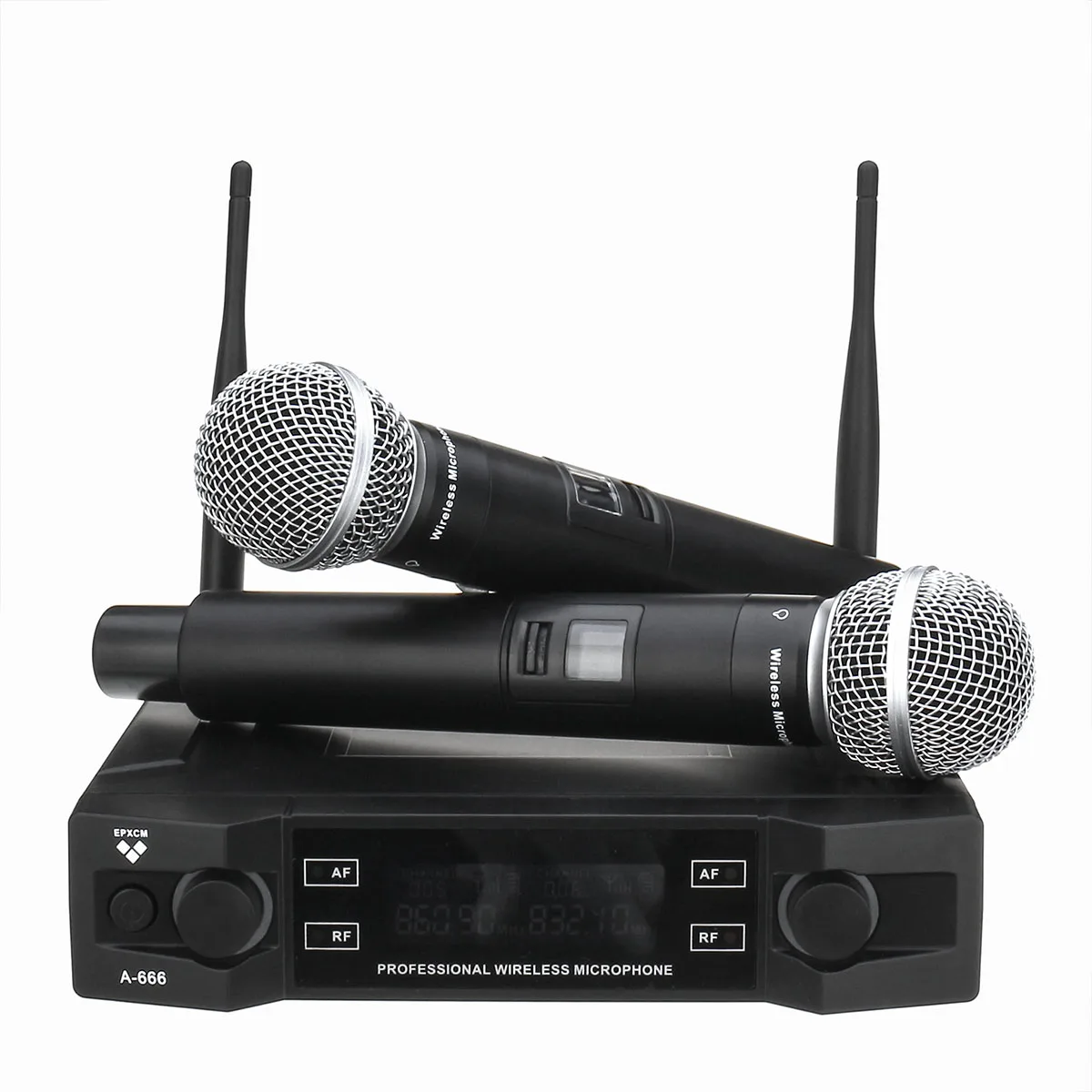Черный UHF Wireless Microphone System 2 Channel 2 Cordless Handheld Mic Kraoke Speech Party Supplies Cardioid Microphone Black White - Цвет: Черный