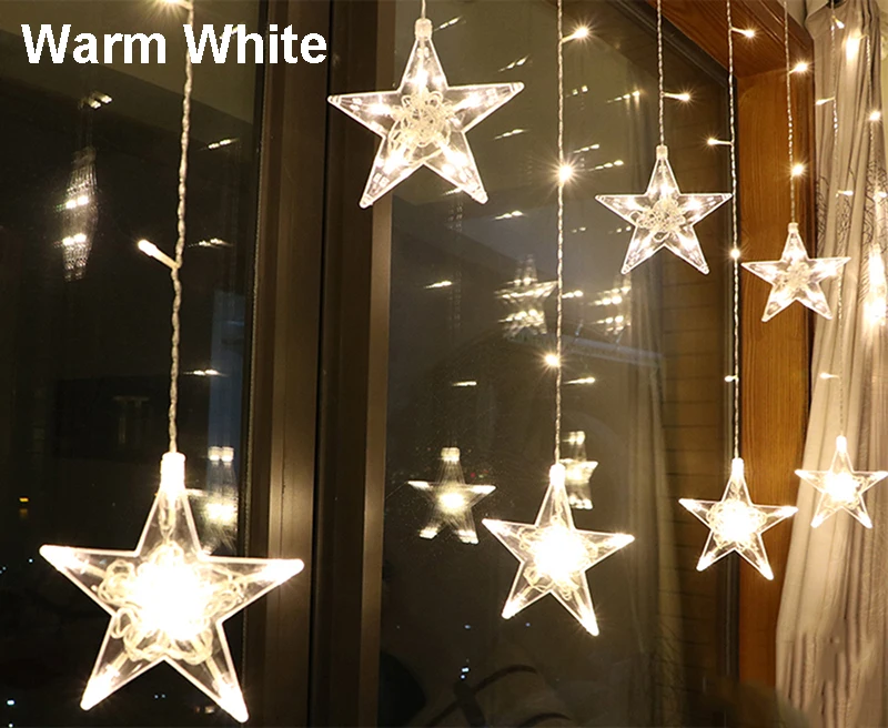 Светодиодный гирлянда в форме сердца с мерцающей звездой, с европейской вилкой, 220 В, водонепроницаемая, для улицы, Рождественская, Сказочная гирлянда, занавески, украшение для свадебной вечеринки