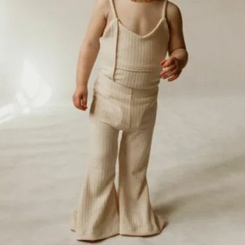 

Baby Girls Sleeveless Suspenders Rompers Flared Trousers Two Piece Set Fashion Toddler Jumpsuit Pants Clothes