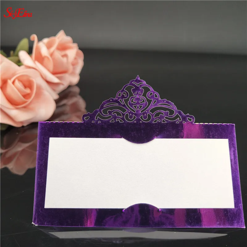 bright purple 10/50/100 шт. выдалбливают именная табличка посадочные карточки Рождество День рождения Свадебная вечеринка предложить карточками для свадьбы Украшение стола 6z - Цвет: bright purple