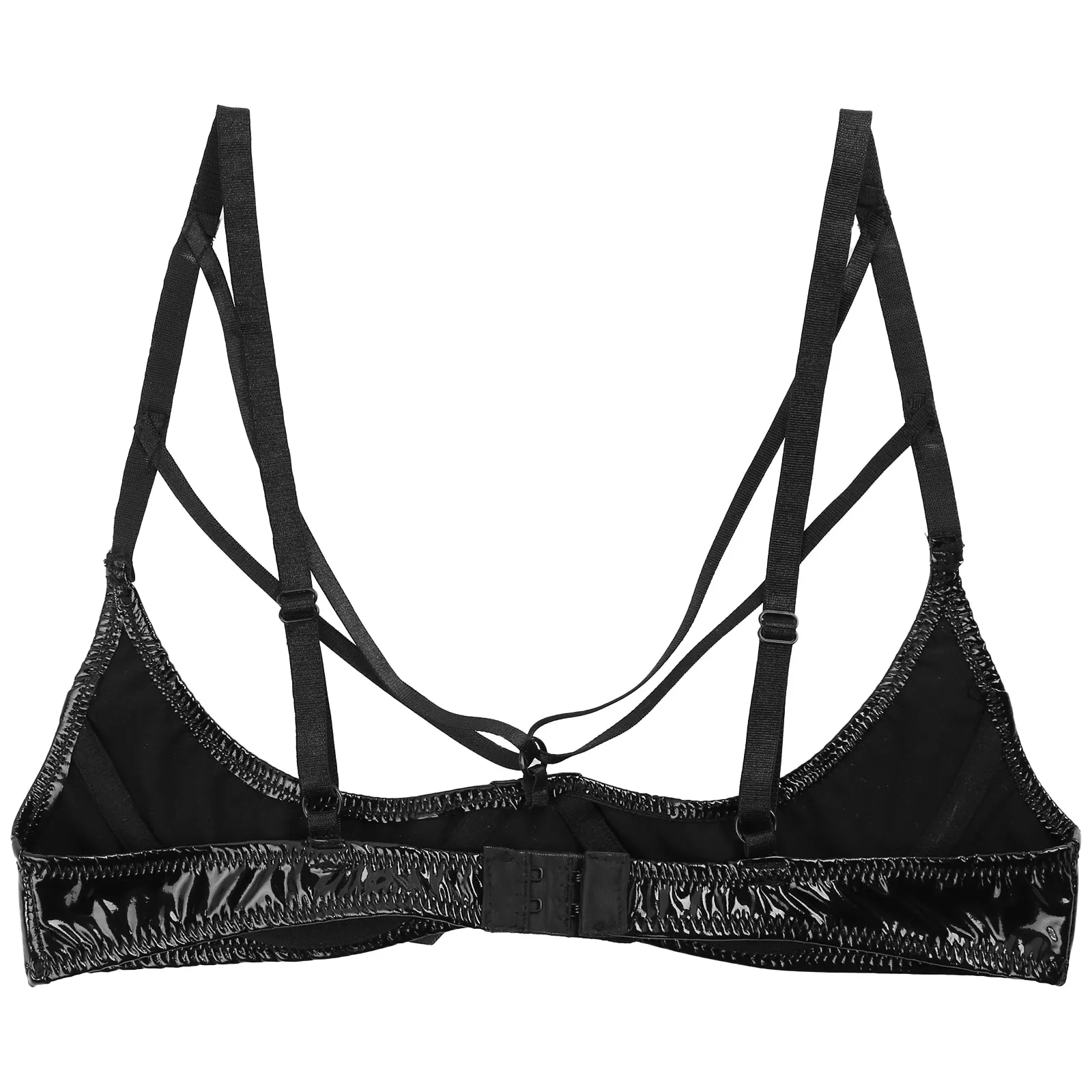 Womens Strappy Patent Leather Open Cup Bras Bowknot Underwired Bra Tops Adjustable Strap Braltte Sexy Bra Lingerie Underwear