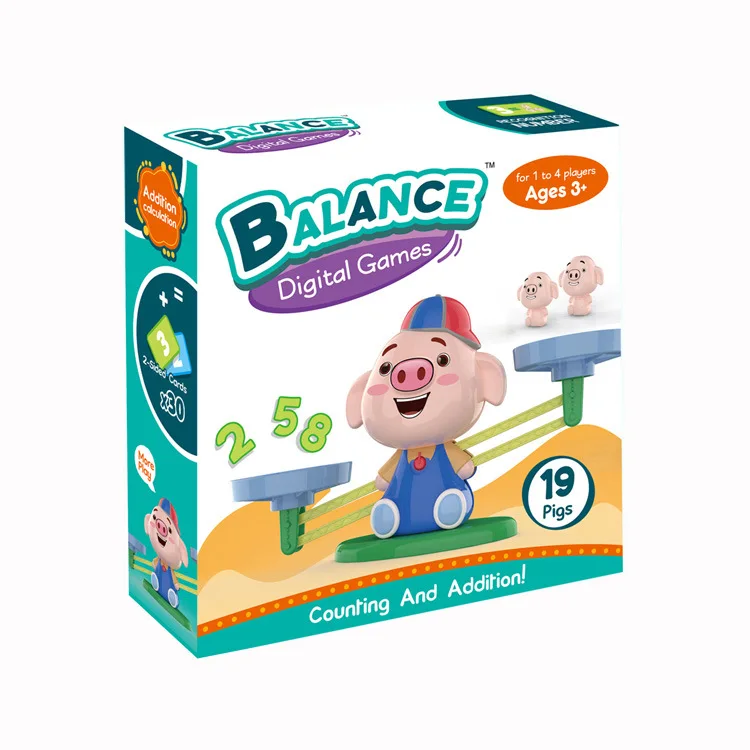 Игра Math Match настольные игрушки обезьяна щенок балансировка шкала количество баланс игры Монтессори Детские обучающие игрушки экшн-фигурки животных - Цвет: Piggy WITH Box